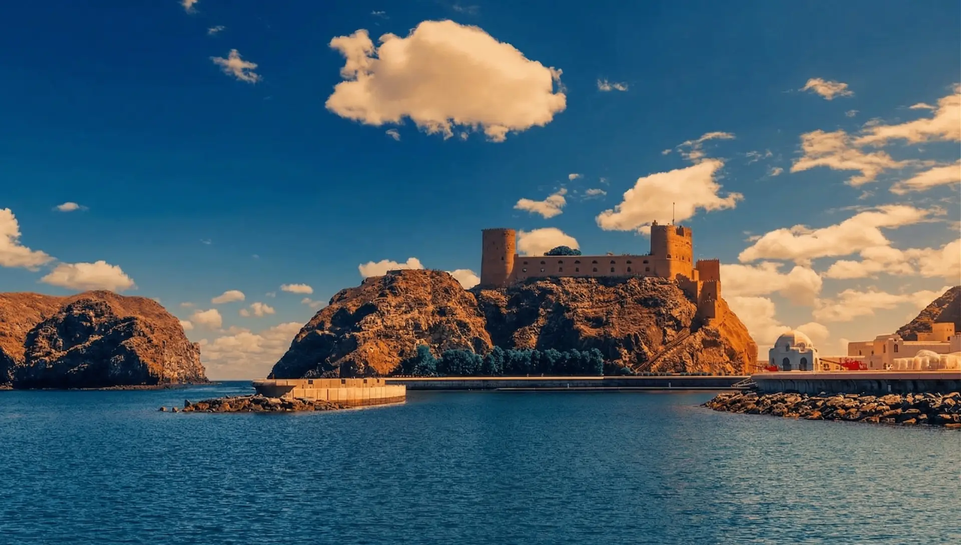 Al Jalali Fort overlooking the harbour of Old Muscat, Oman